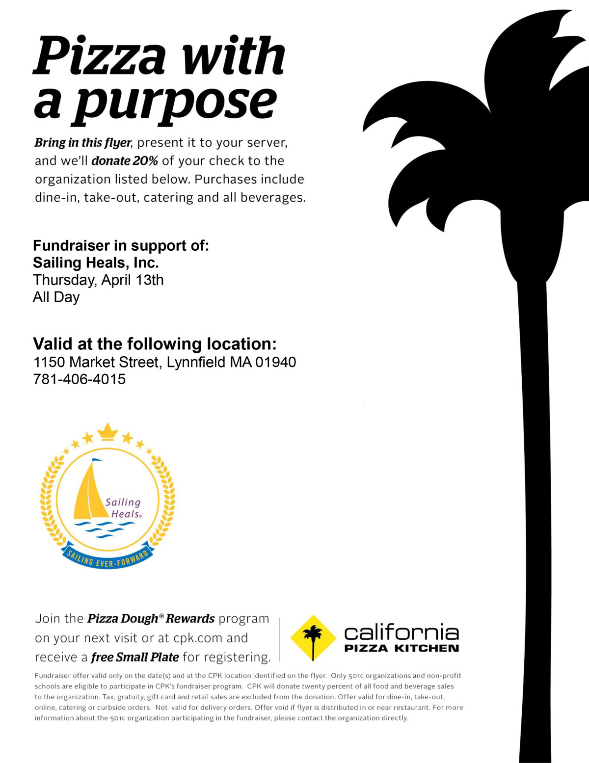 Dine on 4/13 at CPK-Lynnfield & Help Sailing Heals!